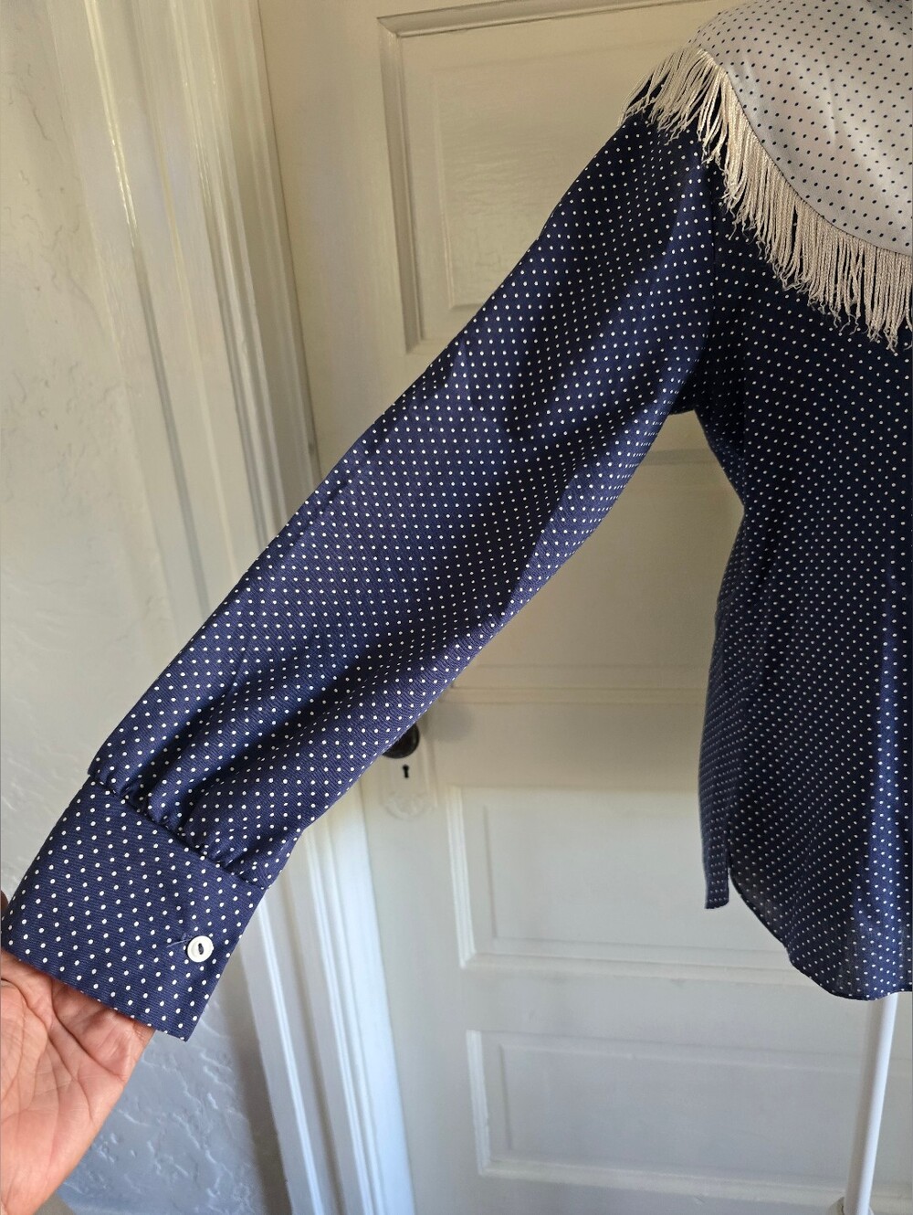 Vintage Navy Polka Dot Western Fringe Shirt - Picture 4 of 12